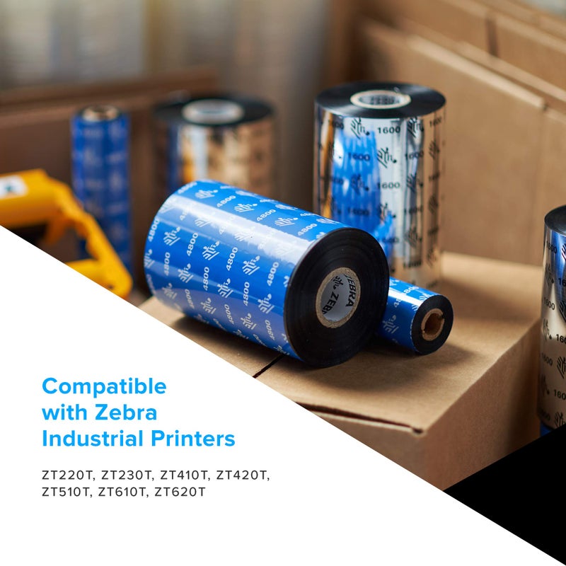 Zebra Standard Black Wax Ribbon for Industrial Thermal Transfer Printers 4.33 in Wide 1476 ft Long 1 in Core Pack of 6 Rolls Compatible with Multiple Models 10031729SP - Image 4